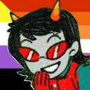 An icon of Terezi Pyrope, edited over the lesbian and nonbinary flags.
